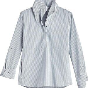 Coolibar Catona blue & white stripe Funnel Neck Tunic Top size small upf 50